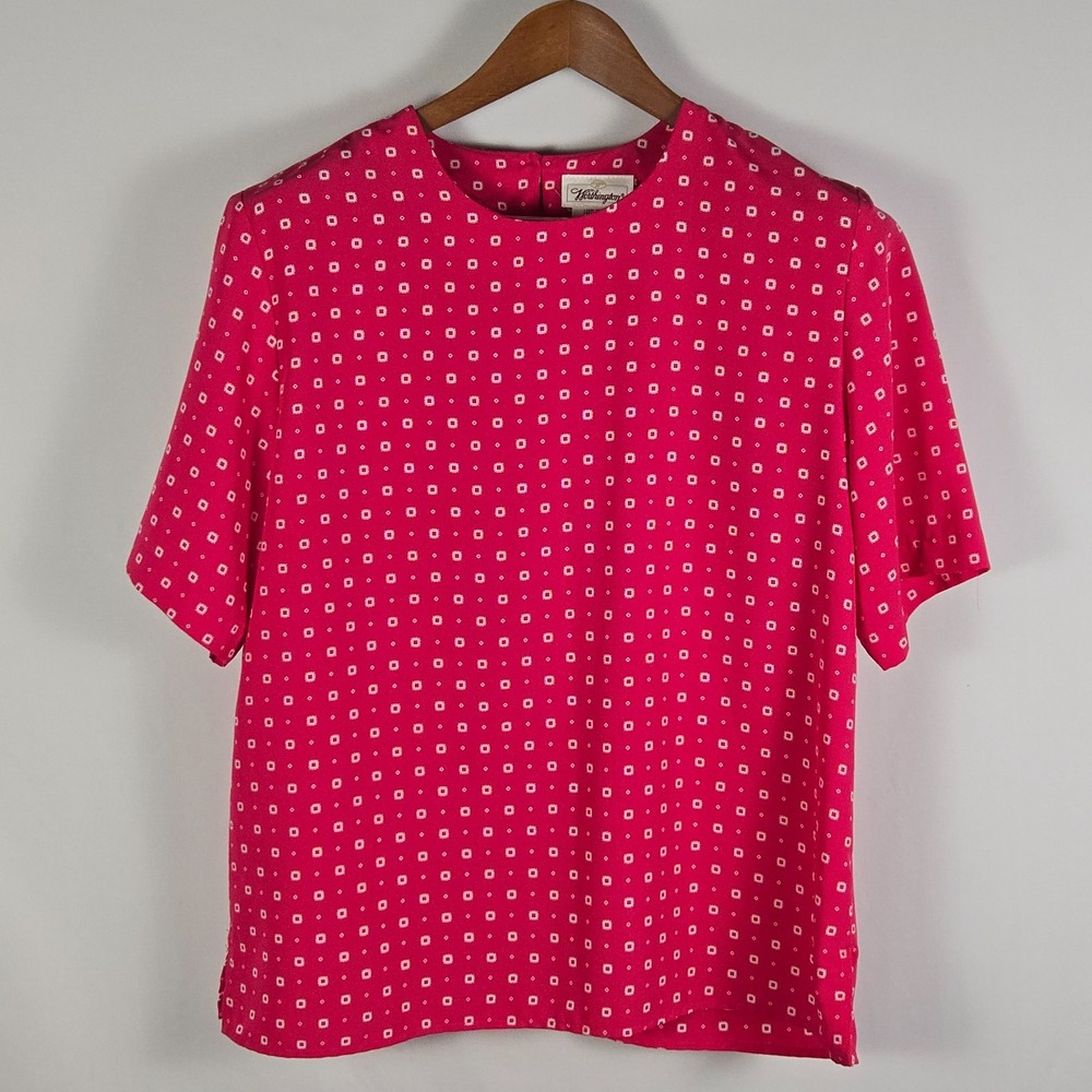 Worthington Pink Geometric Blouse L Vintage Mod Career Officecore Retro